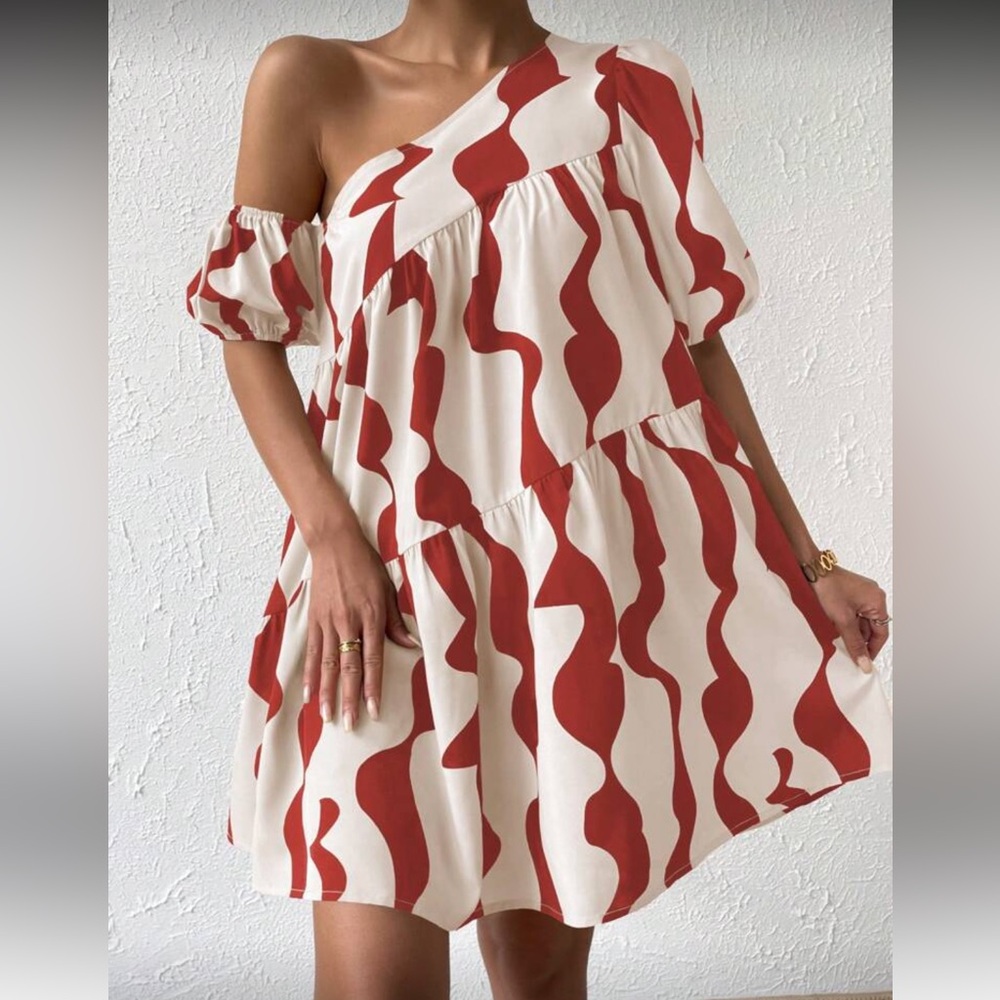 SHEIN Prive Printed Asymmetrical Neckline Dress